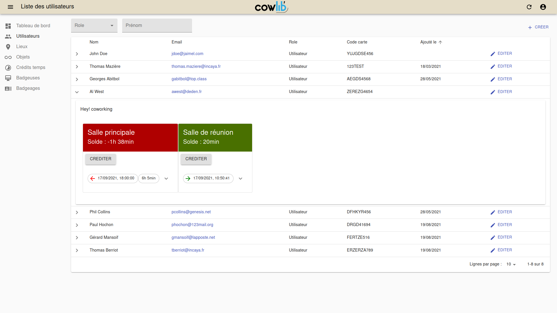 Liste des utilisateurs